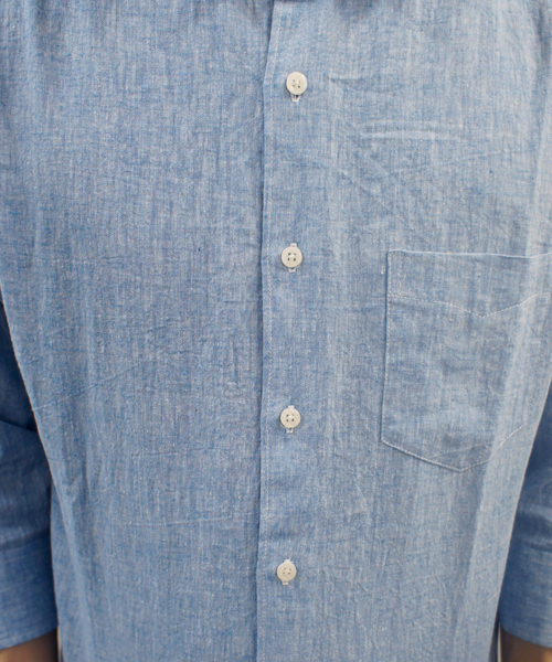 CIAOPANIC(チャオパニック)の「【Ciaopanic】リネン混シャツ7分袖(シャツ/ブラウス・メンズ・ネイビー/マスタード/ホワイト/ブラック/ダークグリーン/ライトグリーン/ブルー/サックスブルー/コバルトブルー/ライトイエロー・MEDIUM/SMALL/LARGE)」の12枚目の写真