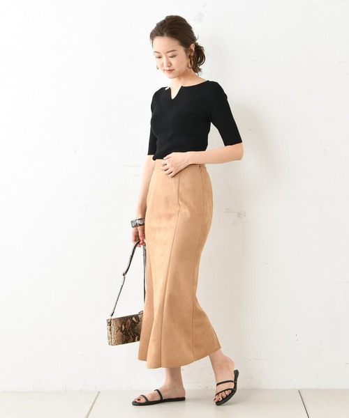 DouDou(ドゥドゥ)の「5分袖2WAYプルオーバー(ニット/セーター・レディース・オフホワイト/ブラック/ダークブラウン/グレイッシュベージュ・FREE)」の5枚目の写真