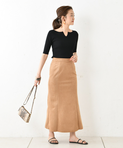 DouDou(ドゥドゥ)の「5分袖2WAYプルオーバー(ニット/セーター・レディース・オフホワイト/ブラック/ダークブラウン/グレイッシュベージュ・FREE)」の7枚目の写真