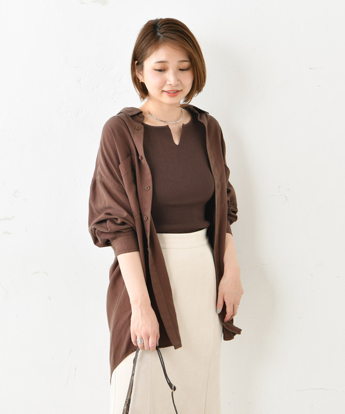 DouDou(ドゥドゥ)の「5分袖2WAYプルオーバー(ニット/セーター・レディース・オフホワイト/ブラック/ダークブラウン/グレイッシュベージュ・FREE)」の12枚目の写真