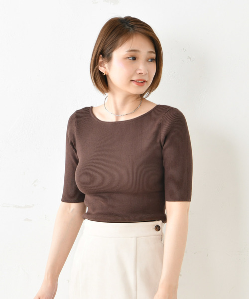 DouDou(ドゥドゥ)の「5分袖2WAYプルオーバー(ニット/セーター・レディース・オフホワイト/ブラック/ダークブラウン/グレイッシュベージュ・FREE)」の16枚目の写真