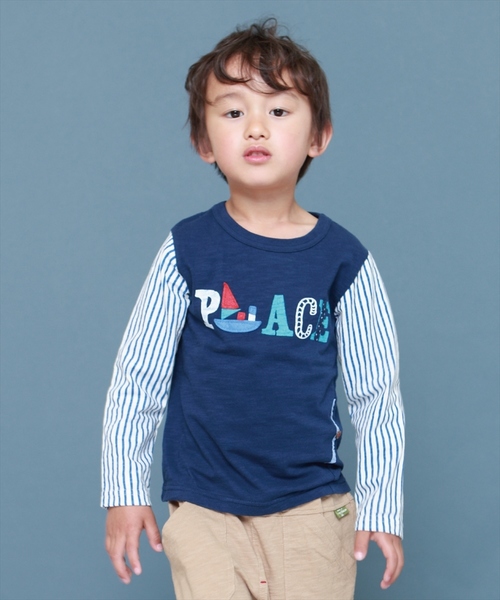 RAGMART(ラグマート)の「袖切り替えTシャツ(Tシャツ/カットソー・キッズ・ネイビー/グレー/アイボリー・110cm/100cm/120cm/130cm)」の3枚目の写真