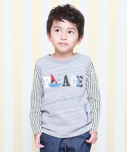 RAGMART(ラグマート)の「袖切り替えTシャツ(Tシャツ/カットソー・キッズ・ネイビー/グレー/アイボリー・110cm/100cm/120cm/130cm)」の1枚目の写真