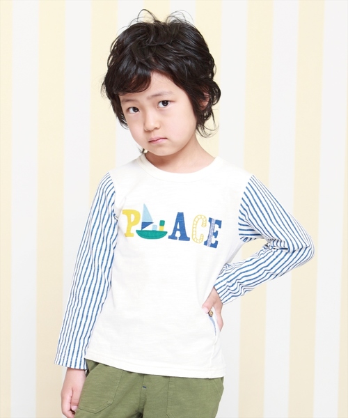 RAGMART(ラグマート)の「袖切り替えTシャツ(Tシャツ/カットソー・キッズ・ネイビー/グレー/アイボリー・110cm/100cm/120cm/130cm)」の2枚目の写真
