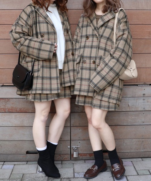 PairPair（ペアペア）の「チェック柄ダブルジャケット（テーラードジャケット・レディース・ベージュ/ブラウン系その他・FREE）」の3枚目の写真