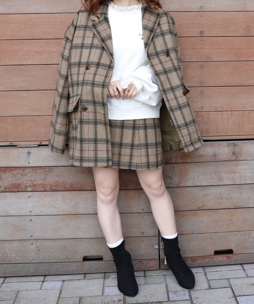 PairPair（ペアペア）の「チェック柄ダブルジャケット（テーラードジャケット・レディース・ベージュ/ブラウン系その他・FREE）」の5枚目の写真