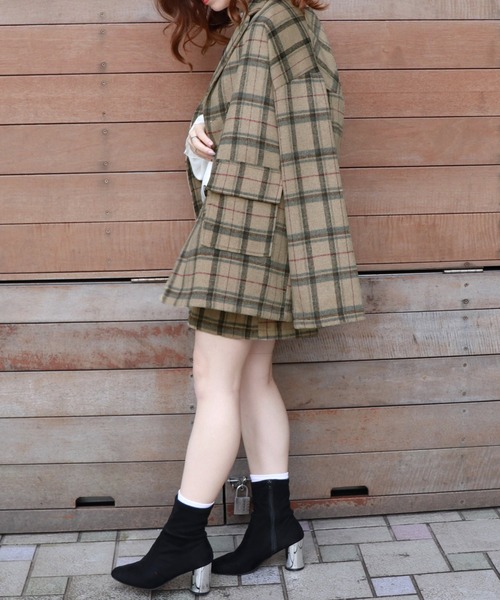 PairPair（ペアペア）の「チェック柄ダブルジャケット（テーラードジャケット・レディース・ベージュ/ブラウン系その他・FREE）」の6枚目の写真