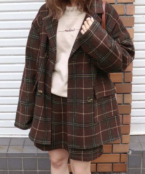 PairPair（ペアペア）の「チェック柄ダブルジャケット（テーラードジャケット・レディース・ベージュ/ブラウン系その他・FREE）」の8枚目の写真