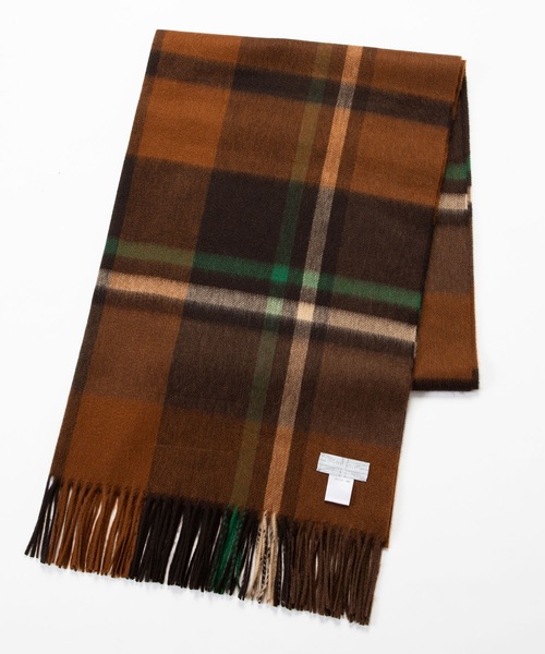 Joshua Ellis チェック柄 ウールマフラー ブラウン ジョシュアエリス