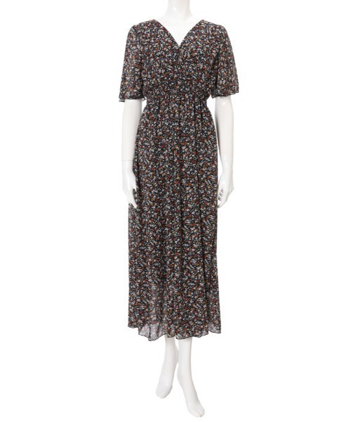 fifth（フィフス）の「小花柄Vネックロングワンピース（ワンピース・レディース・ブラック・MEDIUM）」の3枚目の写真