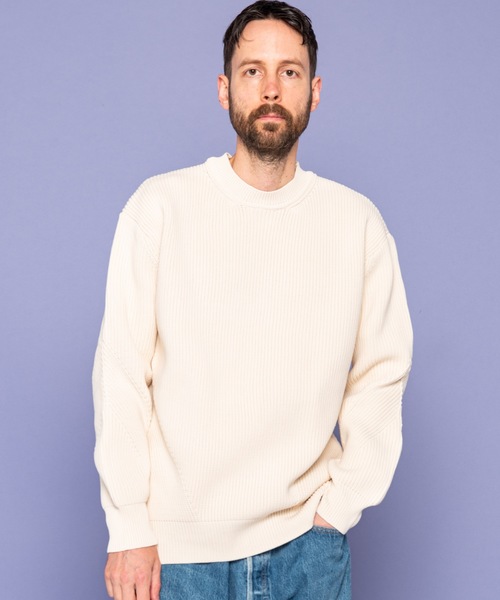 MR.OLIVE（ミスターオリーブ）の「ローゲージ アゼ  ポリエステル リブニット/ クルーネック ビックシルエット セーター（ニット/セーター・メンズ・ブラック/カーキ/オフホワイト・LARGE/MEDIUM/SMALL）」の2枚目の写真