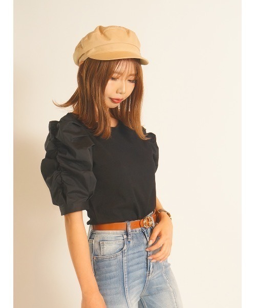 one way（ワンウェイ）の「ボリュームギャザー袖トップス（Tシャツ/カットソー・レディース・ホワイト/ブラック/ベージュ/ブラウン/ブラック系その他/ライトブルー・FREE）」の3枚目の写真