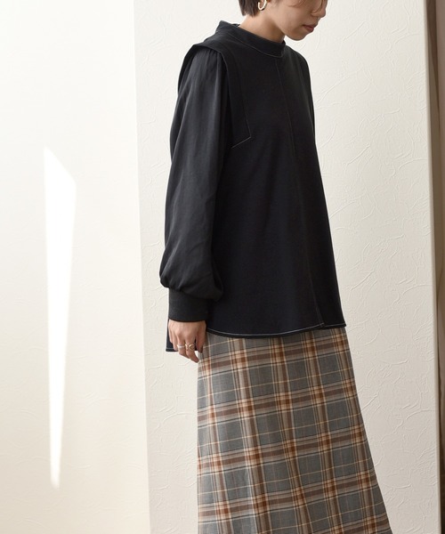 Eimee Law（エイミーロウ）の「モックネックギャザースリーブTOPS（シャツ/ブラウス・レディース・ブラック/アイボリー・38）」の8枚目の写真