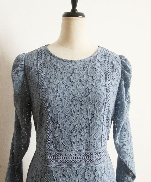 tocco closet(トッコ クローゼット)の「総レースパワショルワンピース(ワンピース・レディース・ブラウン/グレイッシュブルー・M)」の12枚目の写真