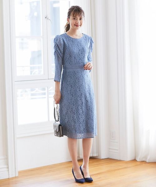 tocco closet(トッコ クローゼット)の「総レースパワショルワンピース(ワンピース・レディース・ブラウン/グレイッシュブルー・M)」の19枚目の写真