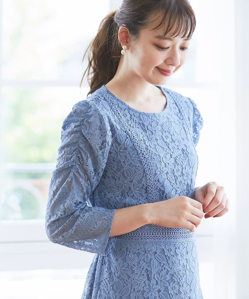 tocco closet(トッコ クローゼット)の「総レースパワショルワンピース(ワンピース・レディース・ブラウン/グレイッシュブルー・M)」の21枚目の写真