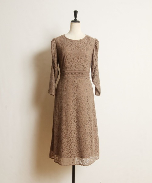 tocco closet(トッコ クローゼット)の「総レースパワショルワンピース(ワンピース・レディース・ブラウン/グレイッシュブルー・M)」の6枚目の写真