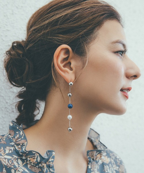 ラピスラズリとつぶつぶサンストーンピアス