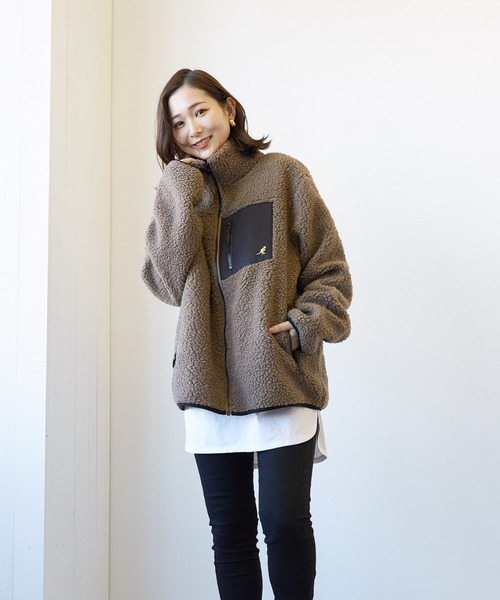 KANGOL（カンゴール）の「『KANGOL』ハイネック　ボアジップジャケット（ブルゾン・レディース・ホワイト/ブラック/ベージュ/モカ/その他/ダークグリーン/ライトパープル/その他3/その他4・LARGE/MEDIUM/X-LARGE）」の22枚目の写真