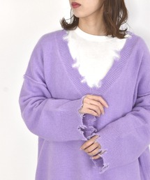 w closet | 【WEB限定】5G破れ加工　Vネックプルオーバー(ニット/セーター)
