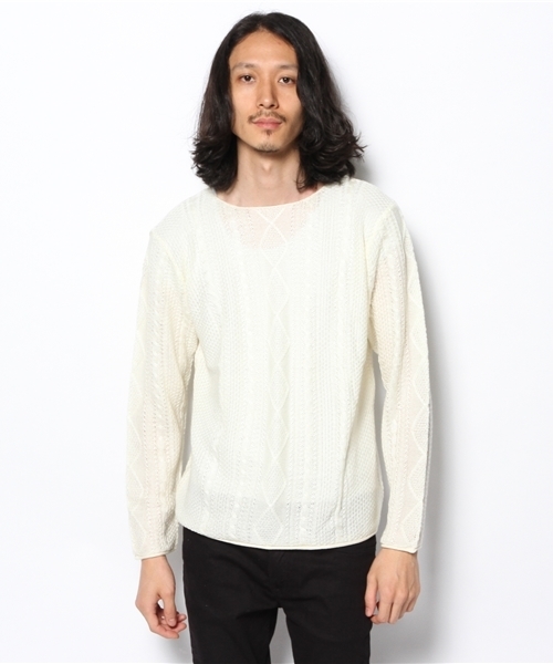 CIAOPANIC（チャオパニック）の「【Ciaopanic】アランボートネック（ニット/セーター・メンズ・ホワイト/ブルー/グリーン/ワインレッド・LARGE/MEDIUM）」の2枚目の写真