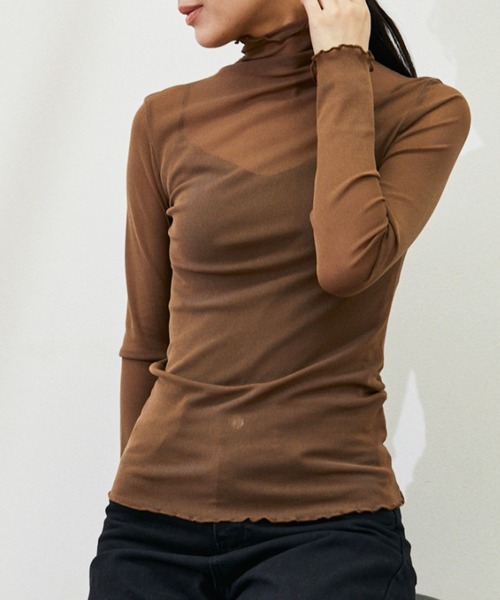 ECRIRE（エクリール）の「シースルーカットソー（Tシャツ/カットソー・レディース・ブラック/ブラウン/オフホワイト/グリーン/グレー/ベージュ/ブルー/ダークブラウン/ダークグレー/ピンク・フリー）」の7枚目の写真