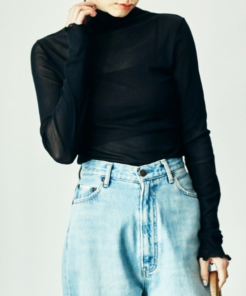 ECRIRE（エクリール）の「シースルーカットソー（Tシャツ/カットソー・レディース・ブラック/ブラウン/オフホワイト/グリーン/グレー/ベージュ/ブルー/ダークブラウン/ダークグレー/ピンク・フリー）」の3枚目の写真