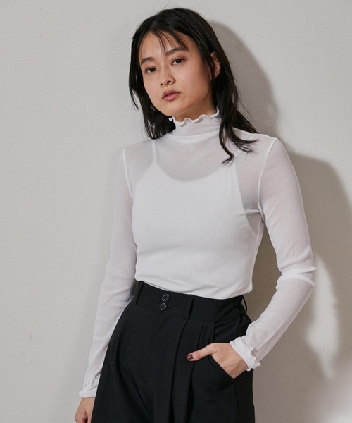 ECRIRE（エクリール）の「シースルーカットソー（Tシャツ/カットソー・レディース・ブラック/ブラウン/オフホワイト/グリーン/グレー/ベージュ/ブルー/ダークブラウン/ダークグレー/ピンク・フリー）」の11枚目の写真