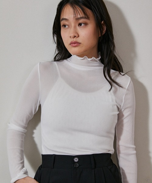 ECRIRE（エクリール）の「シースルーカットソー（Tシャツ/カットソー・レディース・ブラック/ブラウン/オフホワイト/グリーン/グレー/ベージュ/ブルー/ダークブラウン/ダークグレー/ピンク・フリー）」の12枚目の写真