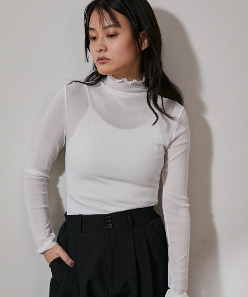 ECRIRE（エクリール）の「シースルーカットソー（Tシャツ/カットソー・レディース・ブラック/ブラウン/オフホワイト/グリーン/グレー/ベージュ/ブルー/ダークブラウン/ダークグレー/ピンク・フリー）」の13枚目の写真