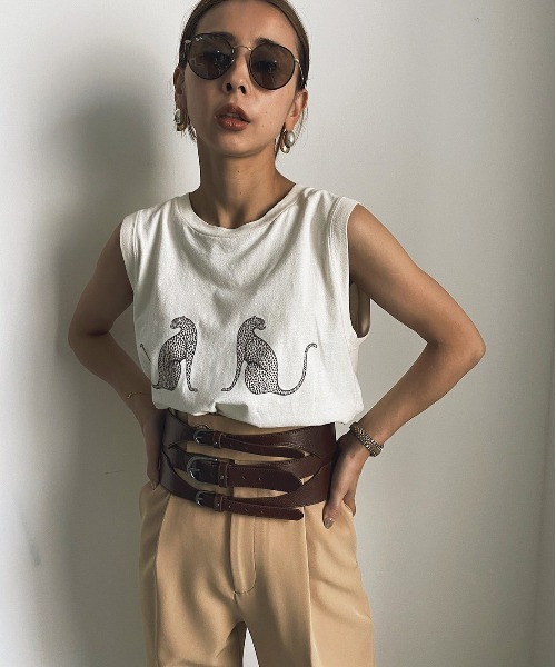Ameri（アメリ）の「MEDI WHITE TWIN CHEETAH TANK（Tシャツ/カットソー・レディース・オフホワイト/スミクロ・FREE）」の3枚目の写真