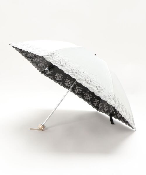 新品★ランバンコレクション★フラワー刺繍 晴雨兼用 折りたたみ日傘 雨傘★グレイ LANVIN collection（ランバン コレクション）の「晴雨兼用