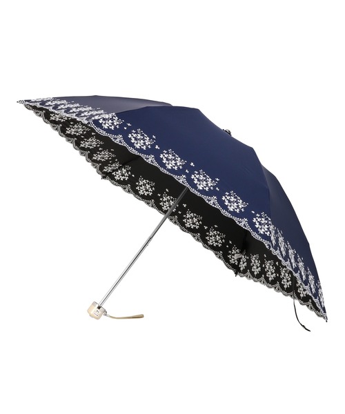 新品★ランバンコレクション★フラワー刺繍 晴雨兼用 折りたたみ日傘 雨傘★グレイ LANVIN collection（ランバン コレクション）の「晴雨兼用