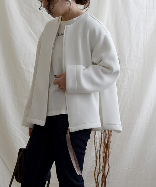 LHELBIE(レルビエ)の「【Made in Japan】【軽量素材】ダンボールニットテープブルゾン(ブルゾン)」|オフホワイト