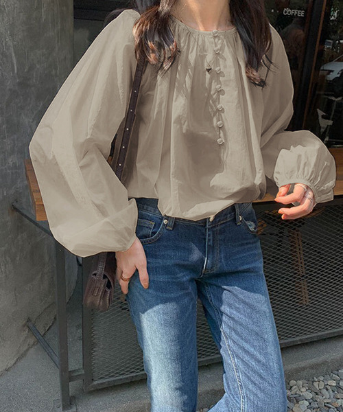 Theory ボタンシャツブラウス　ピンクベージュ　クルーネック 015108229_c000_a002_pz.jpg