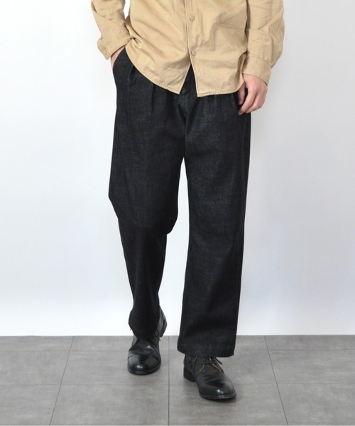 UP START（アップスタート）の「ストレッチデニム２タックフレンチトラウザーズ（デニムパンツ・メンズ・ブラック/インディゴブルー・MEDIUM/LARGE）」の2枚目の写真