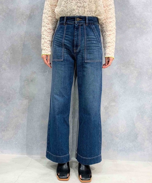 Q（キュー）の「Qgirlバイカラーワイドデニム（デニムパンツ・レディース・インディゴブルー・MEDIUM/LARGE/SMALL）」の4枚目の写真