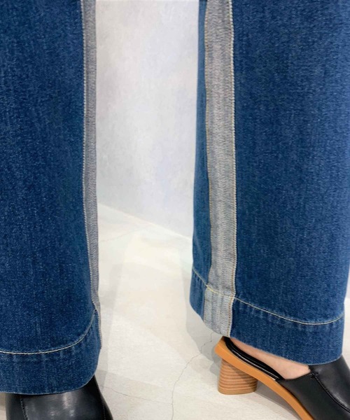 Q（キュー）の「Qgirlバイカラーワイドデニム（デニムパンツ・レディース・インディゴブルー・MEDIUM/LARGE/SMALL）」の3枚目の写真