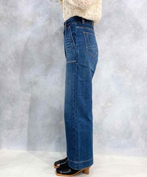 Q（キュー）の「Qgirlバイカラーワイドデニム（デニムパンツ・レディース・インディゴブルー・MEDIUM/LARGE/SMALL）」の2枚目の写真