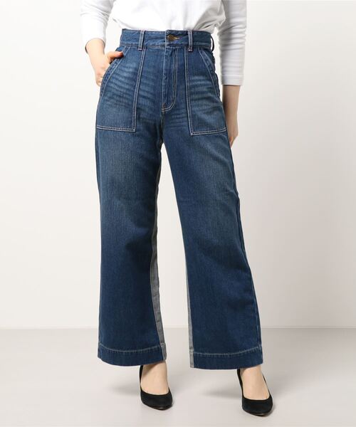 Q（キュー）の「Qgirlバイカラーワイドデニム（デニムパンツ・レディース・インディゴブルー・MEDIUM/LARGE/SMALL）」の7枚目の写真