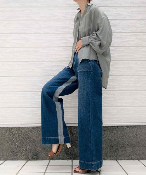 Q（キュー）の「Qgirlバイカラーワイドデニム（デニムパンツ・レディース・インディゴブルー・MEDIUM/LARGE/SMALL）」の10枚目の写真