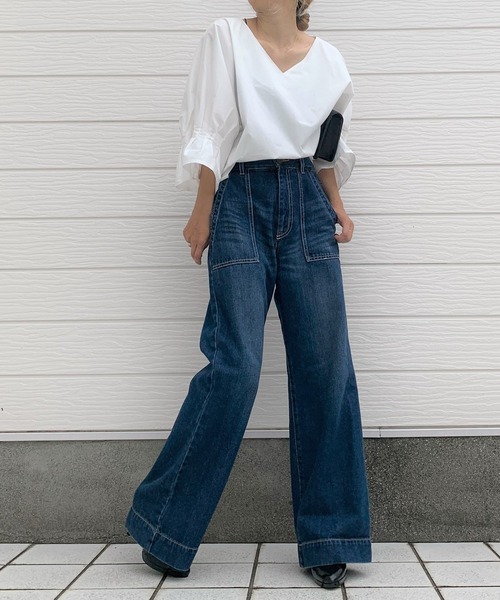 Q（キュー）の「Qgirlバイカラーワイドデニム（デニムパンツ・レディース・インディゴブルー・MEDIUM/LARGE/SMALL）」の12枚目の写真