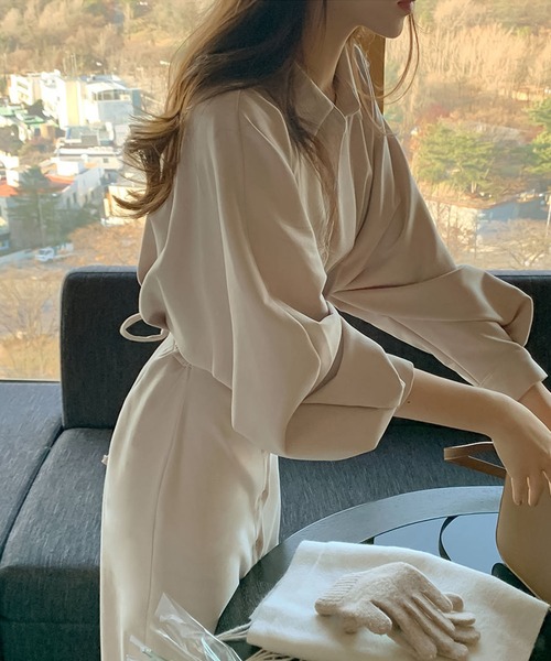 Girly Doll（ガーリードール）の「ウエストリボンフレアシャツワンピース（ワンピース・レディース・ブラック/ベージュ/ネイビー/グレー/ピンクベージュ・M/L）」の20枚目の写真