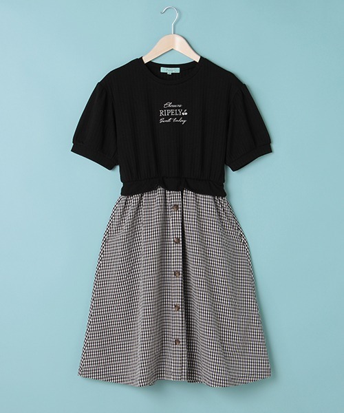 Lindsay（リンジィ）の「フェイクレイヤードドッキングワンピース（ワンピース・キッズ・ブラック/サックスブルー/ラベンダー・150cm/160cm/140cm）」の4枚目の写真