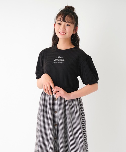 Lindsay（リンジィ）の「フェイクレイヤードドッキングワンピース（ワンピース・キッズ・ブラック/サックスブルー/ラベンダー・150cm/160cm/140cm）」の6枚目の写真