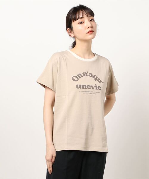 Samansa Mos2（サマンサ モスモス）の「発泡ロゴプリントTシャツ（Tシャツ/カットソー・レディース・グレー/ネイビー/オフホワイト/ベージュ・ﾌﾘ-）」の7枚目の写真