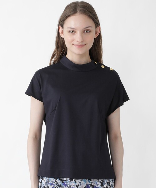 BLUE LABEL CRESTBRIDGE（ブルーレーベルクレストブリッジ）の「ハイブリッドコットン モックネックカットソー（Tシャツ/カットソー・レディース・ダークネイビー/ブラック/ライトグレー・38）」の3枚目の写真