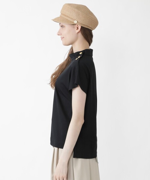 BLUE LABEL CRESTBRIDGE（ブルーレーベルクレストブリッジ）の「ハイブリッドコットン モックネックカットソー（Tシャツ/カットソー・レディース・ダークネイビー/ブラック/ライトグレー・38）」の6枚目の写真