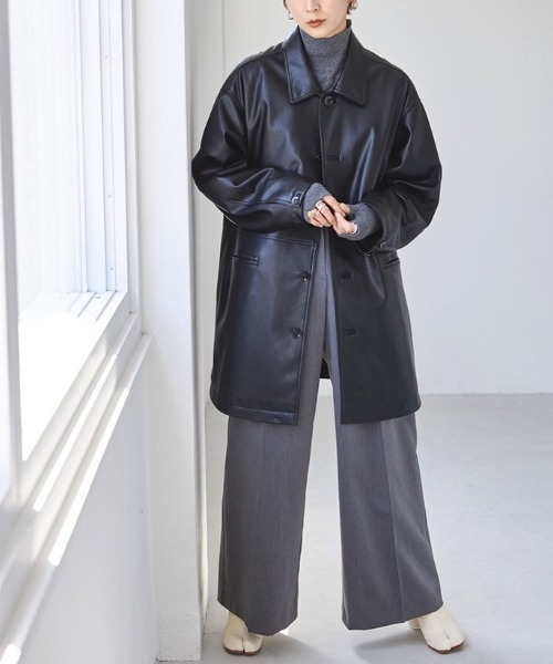 TODAYFUL（トゥデイフル）の「TODAYFUL(トゥデイフル) "Leather Over Jacket"レザーオーバージャケット/12020102（その他アウター・レディース・ブラック/オリーブ・38/36）」の3枚目の写真