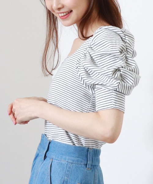 archives（アルシーヴ）の「パワショルリブTOPS（Tシャツ/カットソー・レディース・イエロー/ピンク/グリーン/ブラック・MEDIUM）」の2枚目の写真
